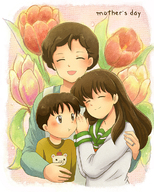 :t brown_hair eyes_closed family flower happy higurashi_kagome higurashi_sota inuyasha kagome's_mother mother's_day tennen_shiori tulip // 588x733 // 540KB