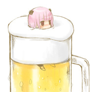 animal_ears bear_ears beer chibi cup froth girl_in_a_cup in_container lowres minigirl original pink_hair red_eyes tsunako // 326x318 // 28.1KB