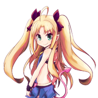 ahoge astarotte_ygvar blonde_hair demon_girl demon_tail drpow flat_chest green_eyes long_hair looking_at_viewer lotte_no_omocha! simple_background skirt smirk solo succubus tail twintails very_long_hair wrist_cuffs // 700x700 // 411.6KB