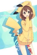 brown_eyes brown_hair cosplay highres hirasawa_yui hiroki_eiki hoodie k-on! pikachu pikachu_(cosplay) pokemon short_hair solo // 1024x1536 // 646.1KB
