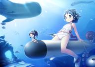 3girls black_hair blush brown_eyes brown_hair bubble coral diving_mask fish fujishiro_touma goggles goggles_on_head gun i-401_(kantai_collection) kantai_collection long_hair maru-yu_(kantai_collection) minigirl multiple_girls oarfish ocean octopus one-piece_swimsuit open_mouth personification pistol ponytail sailor_collar school_swimsuit short_hair short_ponytail smile sunlight swimsuit torpedo underwater weapon whale_shark white_school_swimsuit white_swimsuit wo-class_aircraft_carrier // 1280x915 // 923.6KB