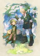 aoki_(fumomo) blonde_hair gloves green_hair hairband hat instrument link ocarina ocarina_of_time pointy_ears saria smile the_legend_of_zelda // 636x900 // 1.0MB