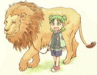 azuma_kiyohiko highres koiwai_yotsuba leash lion quad_tails yotsubato! // 2080x1600 // 689.6KB