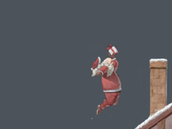 1boy b_suke basketball beard christmas dunk facial_hair gift grey_background hat hat_removed headwear_removed holding holding_gift jumping male santa_claus simple_background solo // 1024x768 // 124.3KB