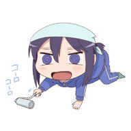 @_@ all_fours blue_hair blush cleaning denden head_scarf list_roller morioka_moriko netojuu_no_susume open_mouth socks track_suit // 800x800 // 118.5KB