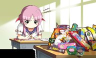 classroom desk game_cg pink_hair school_uniform serafuku snacks studying yotsunoha yuzuki_iori // 800x484 // 85KB