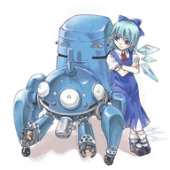 blue_eyes blue_hair bow cirno crossover ghost_in_the_shell ghost_in_the_shell_stand_alone_complex hair_bow minozzino robot short_hair tachikoma touhou wings // 1400x1400 // 733.6KB