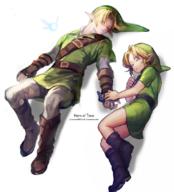 blonde_hair charcoalo collaboration dual_persona eyes_closed fairy gloves hat instrument link mimme_(haenakk7) navi ocarina ocarina_of_time pointy_ears sleeping the_legend_of_zelda young_link younger // 1000x1102 // 1.0MB