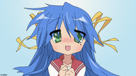 blue_hair izumi_konata long_hair lucky_star suzumiya_haruhi_(cosplay) suzumiya_haruhi_no_yuuutsu tagme // 2000x1125 // 642KB