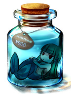 blush_stickers bottle chibi cork fins flat_gaze girl_in_a_bottle green_hair hioki_akane in_container jar long_hair mermaid monster_girl price_tag the_little_mermaid the_little_mermaid_(grimm) // 600x800 // 179KB