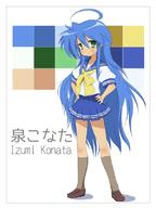 1girl blue_hair green_eyes hands_on_hips izumi_konata long_hair lucky_star mizushima_(p201112) school_uniform serafuku // 600x800 // 127.0KB