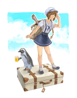 backpack beer brown_hair exploring penguin skirt suitcase // 600x757 // 283.3KB