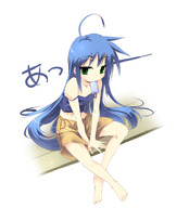 barefoot blue_hair error green_eyes izumi_konata lucky_star popsicle satomi // 600x662 // 135.1KB