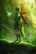 _(atelieriji) absurdres ag boots cape fairy forest forest_medallion great_deku_sprout green green_hair hairband highres knee_boots kokiri making_of medallion nature ocarina_of_time pointy_ears realistic saria short_hair shorts standing the_legend_of_zelda // 2000x3000 // 4.4MB