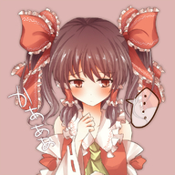  1girl alternate_hairstyle arm_up ascot blush bow brown_hair bust detached_sleeves dress hair_bow hair_tubes hakurei_reimu looking_away pasutel red_eyes shy solo touhou twintails // 800x800 // 609.2KB