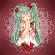 ahoge closed_eyes flower green_hair hair_flower hair_ornament hands_together hatsune_miku long_hair rose solo twintails very_long_hair vocaloid yayoi_(egoistic_realism) // 1100x1100 // 1017KB
