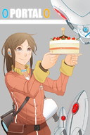 aperture_science_handheld_portal_device brown_eyes brown_hair cake candle chell food glados jumpsuit portal solo turret_(portal) yana_yana // 533x800 // 245.8KB