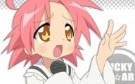 highres kogami_akira lucky_star microphone pink_hair vector_trace wallpaper yellow_eyes // 1920x1200 // 254.6KB